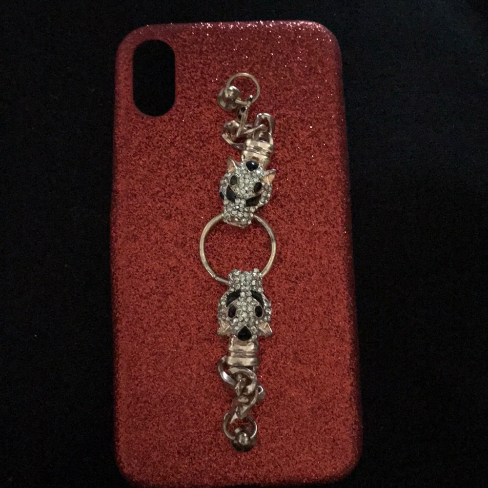 Phone X red glitter with gold chain